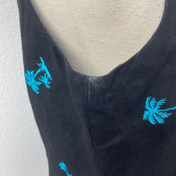 Vtg Annie Alexander Black Linen Blend Embroidered Top 10 Palm Trees Resort Beach - Picture 7 of 8